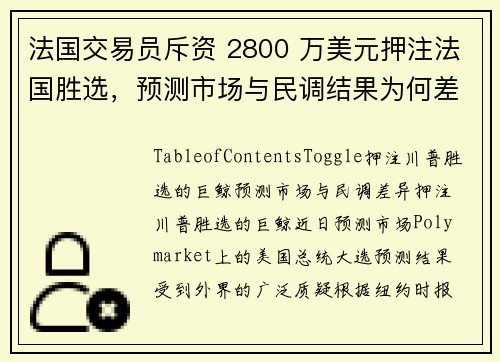 法国交易员斥资 2800 万美元押注法国胜选，预测市场与民调结果为何差那么多？